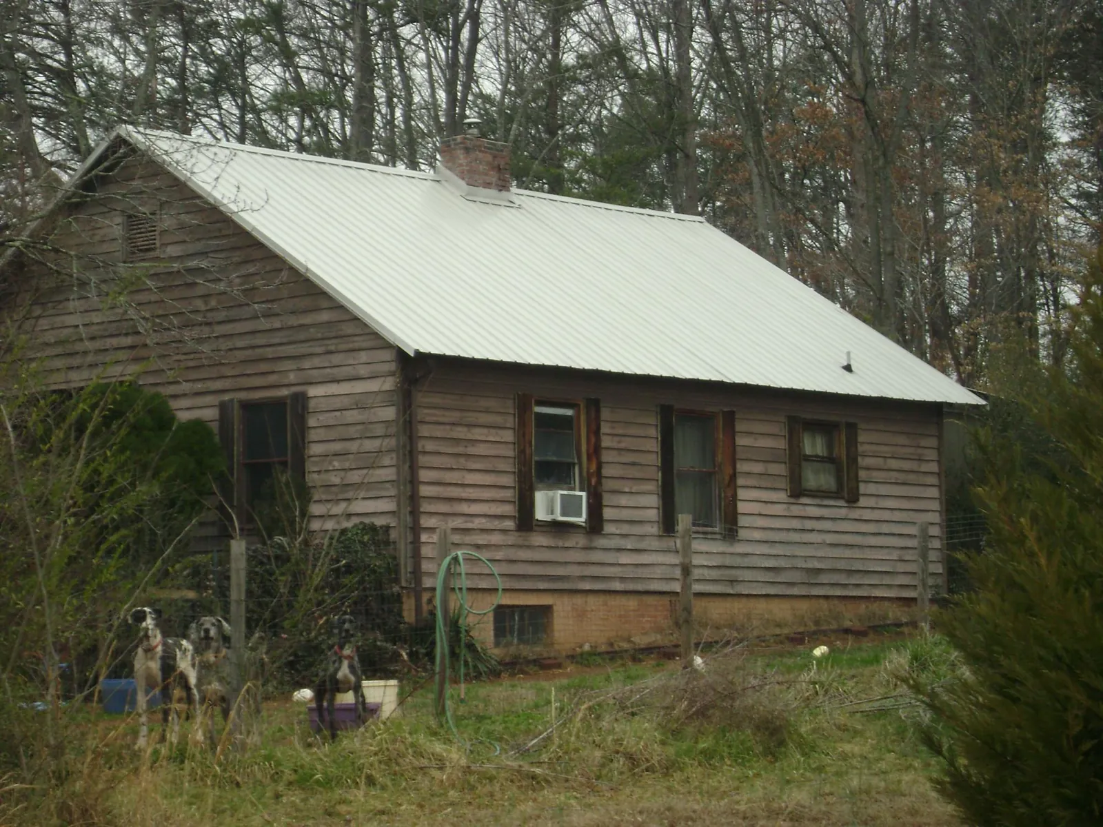 White metal roof on an old wood sided farmhouse, from a Metal Roof Installation job in Feeding Hills